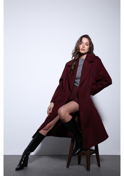 Bordo Kruvaze Kadın Kaban