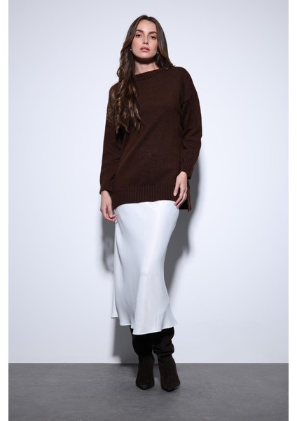 Kahve Yırtmaç Detaylı Kadın Kazak fiyatları