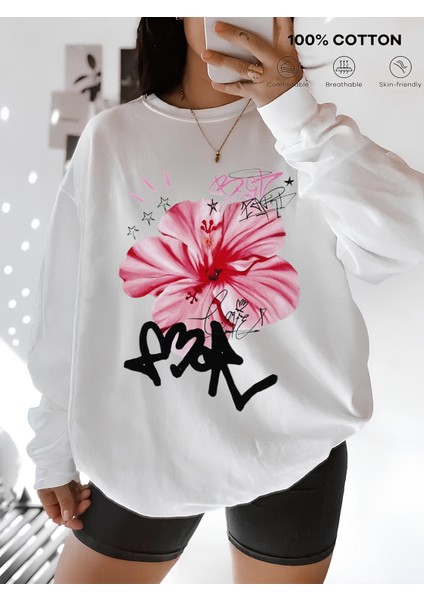 Premium Oversize Kesim Uzun Kollu Baskılı Sweatshirt
