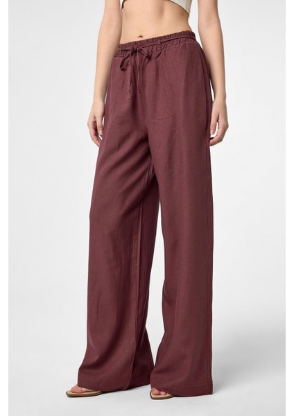 Bordo Keten Karışımlı Kadın Pantolon fiyatları