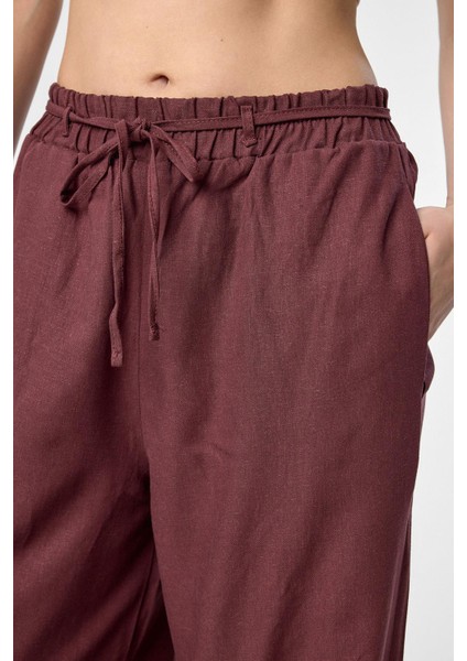 Bordo Keten Karışımlı Kadın Pantolon fırsatları