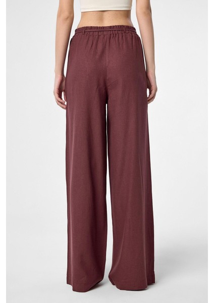 Bordo Keten Karışımlı Kadın Pantolon indirimleri