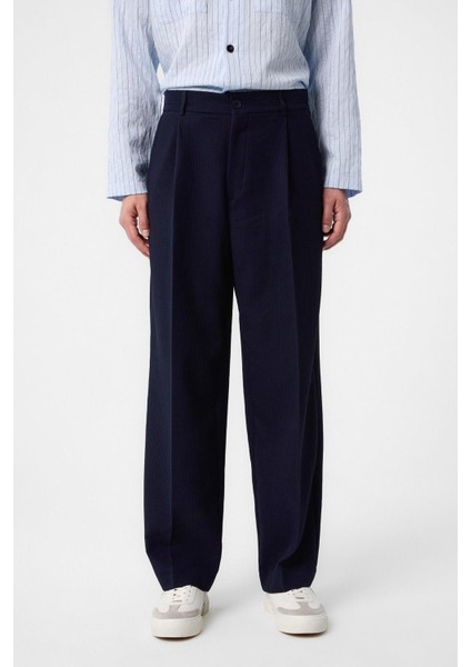 Lacivert Baggy Fitilli Erkek Pantolon