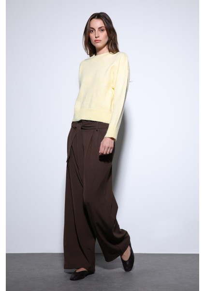 Sarı Yün Karışımlı Kadın Kazak modelleri