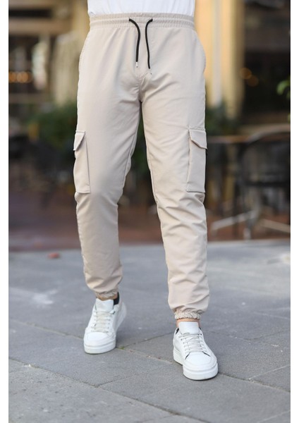 Erkek Paraşüt Kumaş Tarz Cepli Paça ve Bel Lastikli Jogger Spor Pantolon