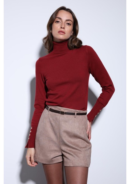 Bordo Dik Yaka Triko Kazak