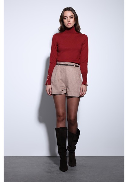 Bordo Dik Yaka Triko Kazak fiyatları