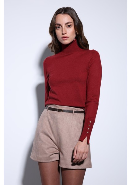 Bordo Dik Yaka Triko Kazak modelleri