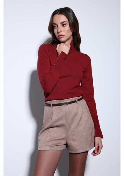 Bordo Dik Yaka Triko Kazak fırsatları