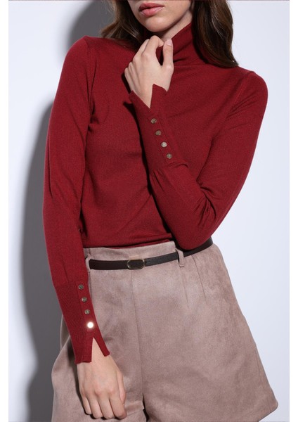 Bordo Dik Yaka Triko Kazak indirimleri