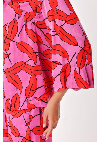 Desenli V Yaka Saten Bluz 19828 indirimleri