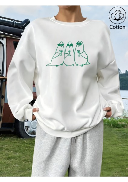 Premium Oversize Kesim Uzun Kollu Baskılı Sweatshirt