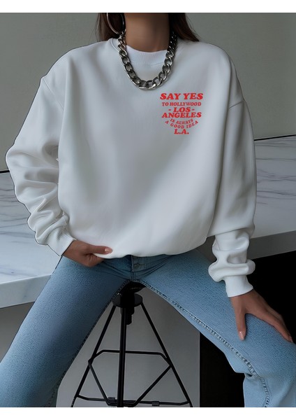 Premium Oversize Kesim Uzun Kollu Baskılı Sweatshirt