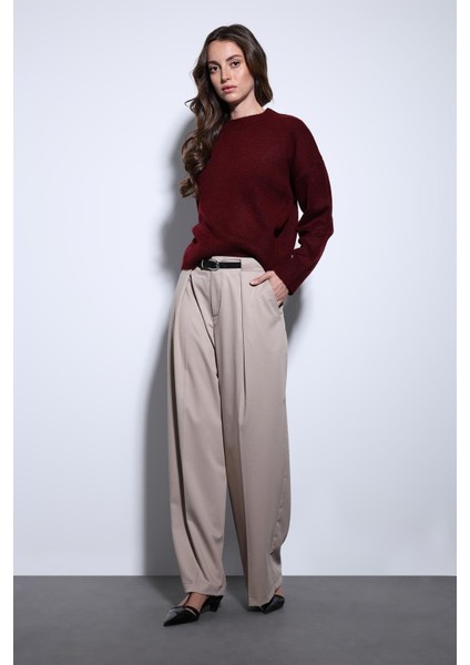 Bordo Yün Karışımlı Kadın Kazak