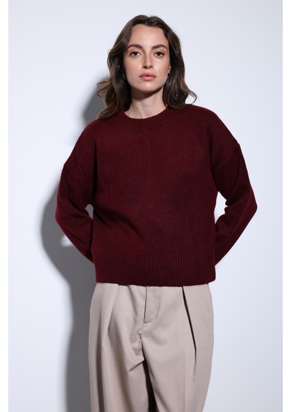 Bordo Yün Karışımlı Kadın Kazak fiyatları