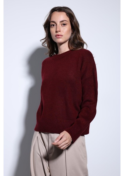 Bordo Yün Karışımlı Kadın Kazak modelleri