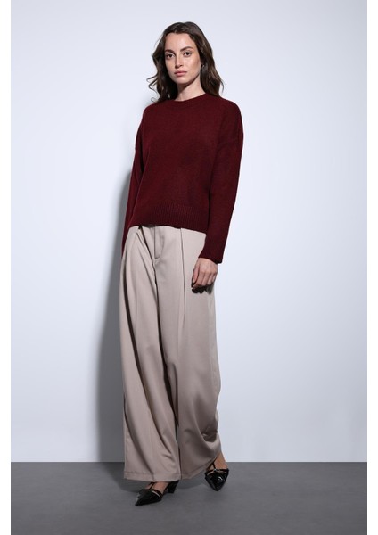 Bordo Yün Karışımlı Kadın Kazak fırsatları