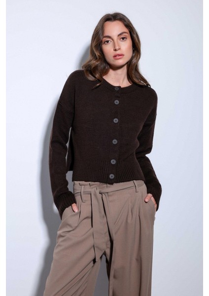 Kahve Yırtmaçlı Örgü Triko Kadın Kazak fiyatları