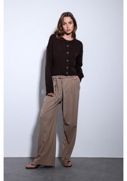 Kahve Yırtmaçlı Örgü Triko Kadın Kazak modelleri