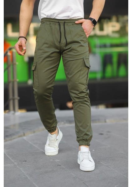 Erkek Slim Fit Beli ve Paçası Lastikli Kargo Cep Pantolon