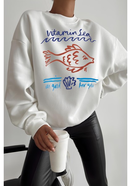 Premium Oversize Kesim Uzun Kollu Baskılı Sweatshirt