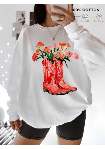 Premium Oversize Kesim Uzun Kollu Baskılı Sweatshirt