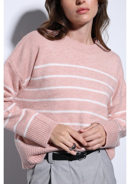 Pembe Çizgili Triko Kazak modelleri