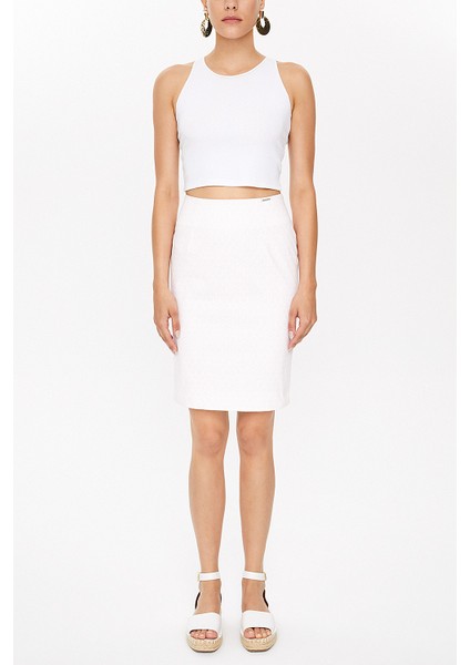 Puantiyeli Diz Üstü, Düz Dar Etek 81118