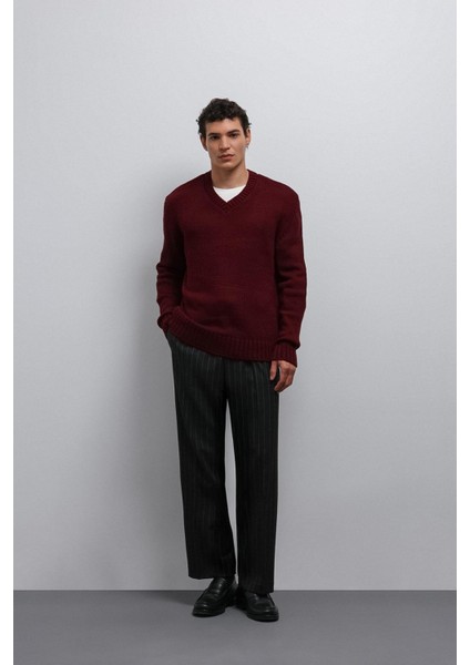 Bordo Dokulu V Yaka Erkek Kazak fiyatları