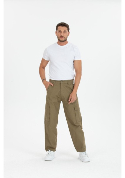 Erkek Kargo Cep Bol Paça Kahve Baggy Pantolon