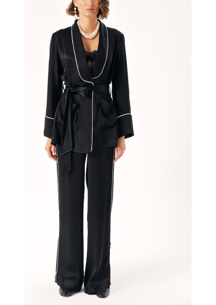 Siyah Biyeli Kruvaze Bağlamalı Takım 12305