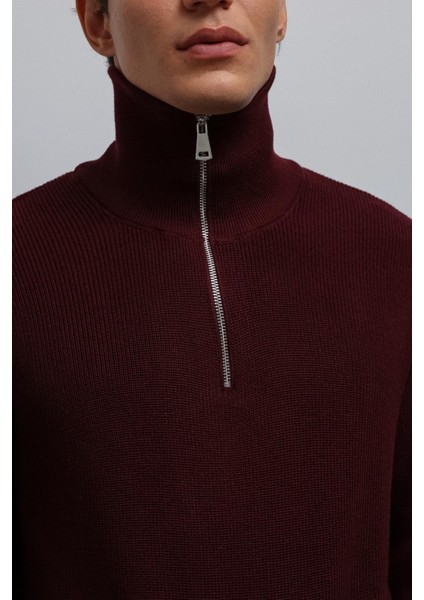 Bordo Fermuarlı Triko Erkek Kazak indirimleri