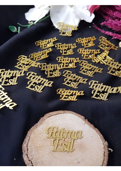 Pleksi Isim Etiket 4cm 2 Isimli Gold Gümüş - 25 Adet modelleri
