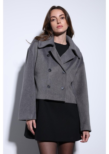 Antrasit Kruvaze Kadın Kısa Kaban