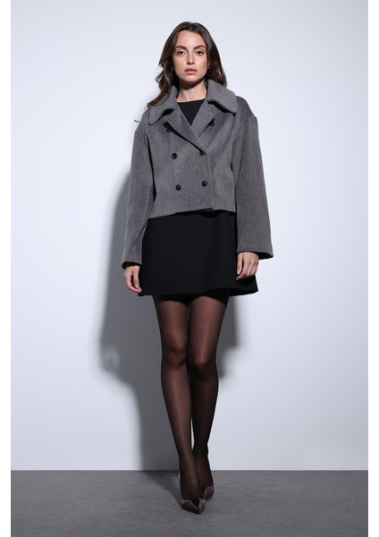 Antrasit Kruvaze Kadın Kısa Kaban modelleri