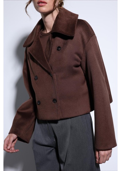 Kahve Kruvaze Kadın Kısa Kaban indirimleri