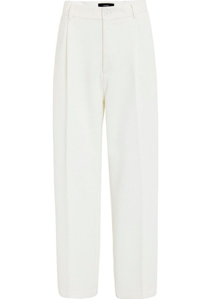 Beyaz Baggy Fitilli Erkek Pantolon