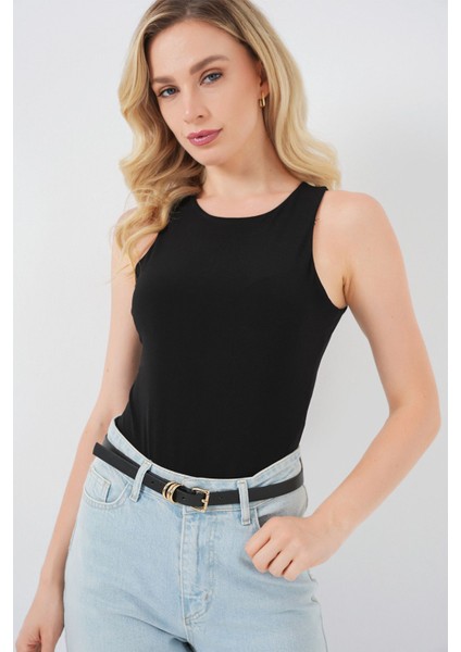 Kadın Bdart, Çıtçıtlı, Kolsuz, Yuvarlak Yakalı Bodysuit Siyah