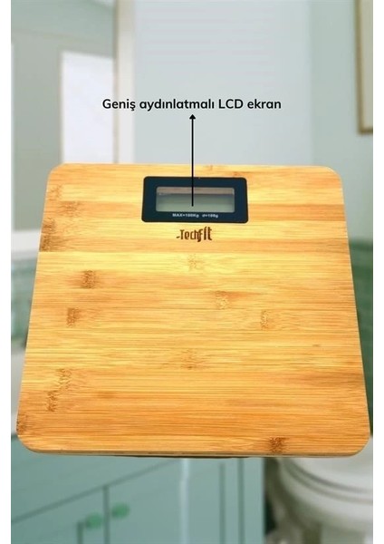 Techfit Bambu Banyo Baskülü Yüksek Hassasiyetli Darbelere Dijital Dayanıklı Terazi Tf 1065 M