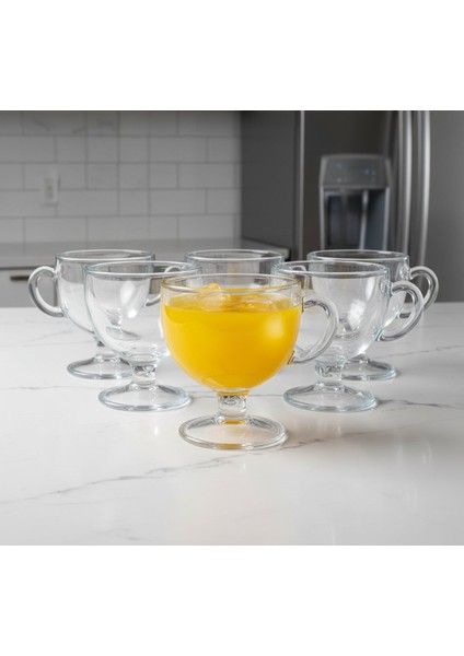 6'lı Kulplu Parlak Cam Meşrubat-Kahve Büyük Ayaklı Fincan Takımı - 6X250 Ml. fiyatları