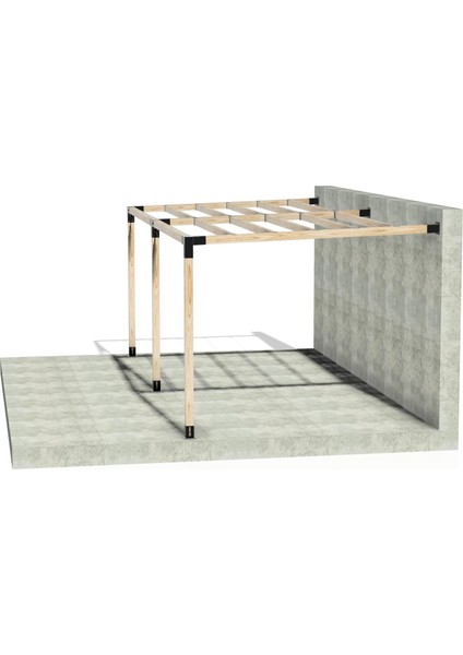 2.4 x 4.8 Metre Sundurma Pergole Braket Seti 3 Ana Direkli Üstü Izgaralı Eğimli Sundurma