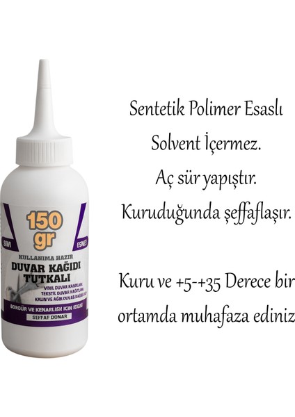 Hazır Duvar Kağıdı Yapıştırıcısı (150 Gr) Şeffaf Sıvı Tutkal Vinil Bordür Tekstil Kağıtları Yapıştır modelleri