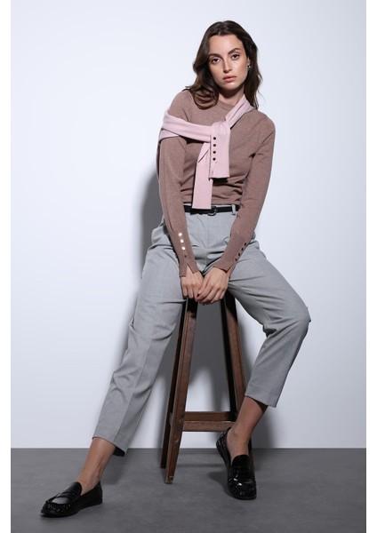 Kahve Basic Kadın Triko Kazak