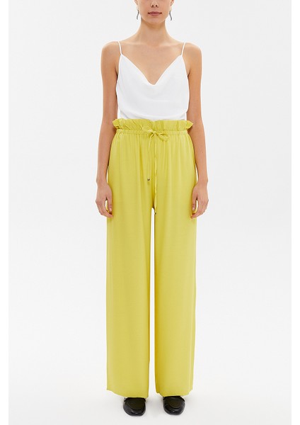 Açık Zeytin Yeşili Bol Kesim Beli Lastikli Pantolon 41369