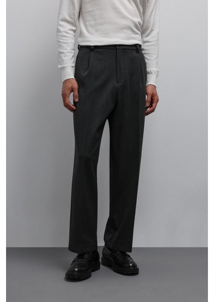 Antrasit Relax Fit Baggy Pilili Erkek Pantolon