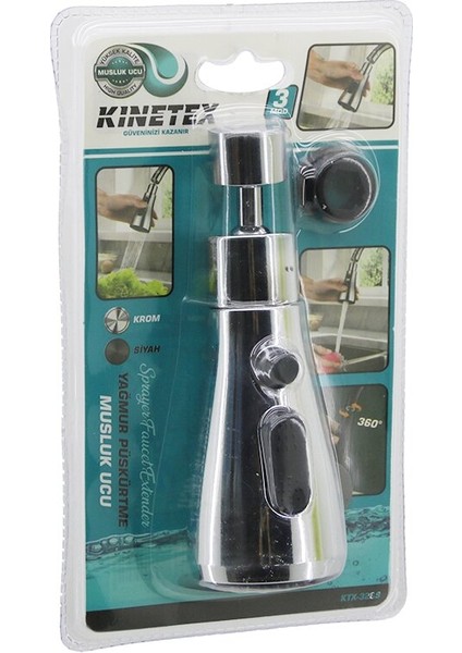 Krom 360 Derece - 3 Mod Yağmur Püskürtme Borulu Kubar Musluk Ucu KTX-3289 (5067)