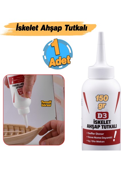 Hazır Iskelet Ahşap Tutkalı 150 Gram Şeffaf D3 Tahta Mdf Sunta Kumaş Kağıt Dıy Uygulama Yapıştırıcı