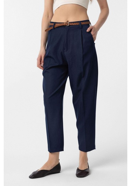 Lacivert Pensli Kadın Pantolon