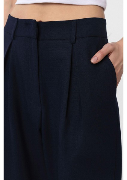Lacivert Pilili Soft Bilek Boyu Kadın Pantolon modelleri