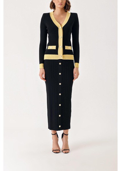 Siyah Bej Düğme Detaylı Hırka ve Etekli Takım 28850 fiyatları